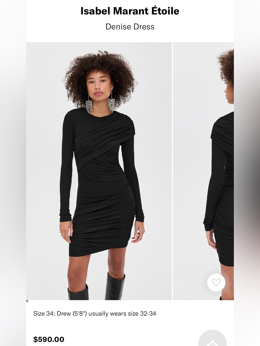 New Nwot Isabel Marant Etoile Denise Black Ruched Mini Dress Large 12